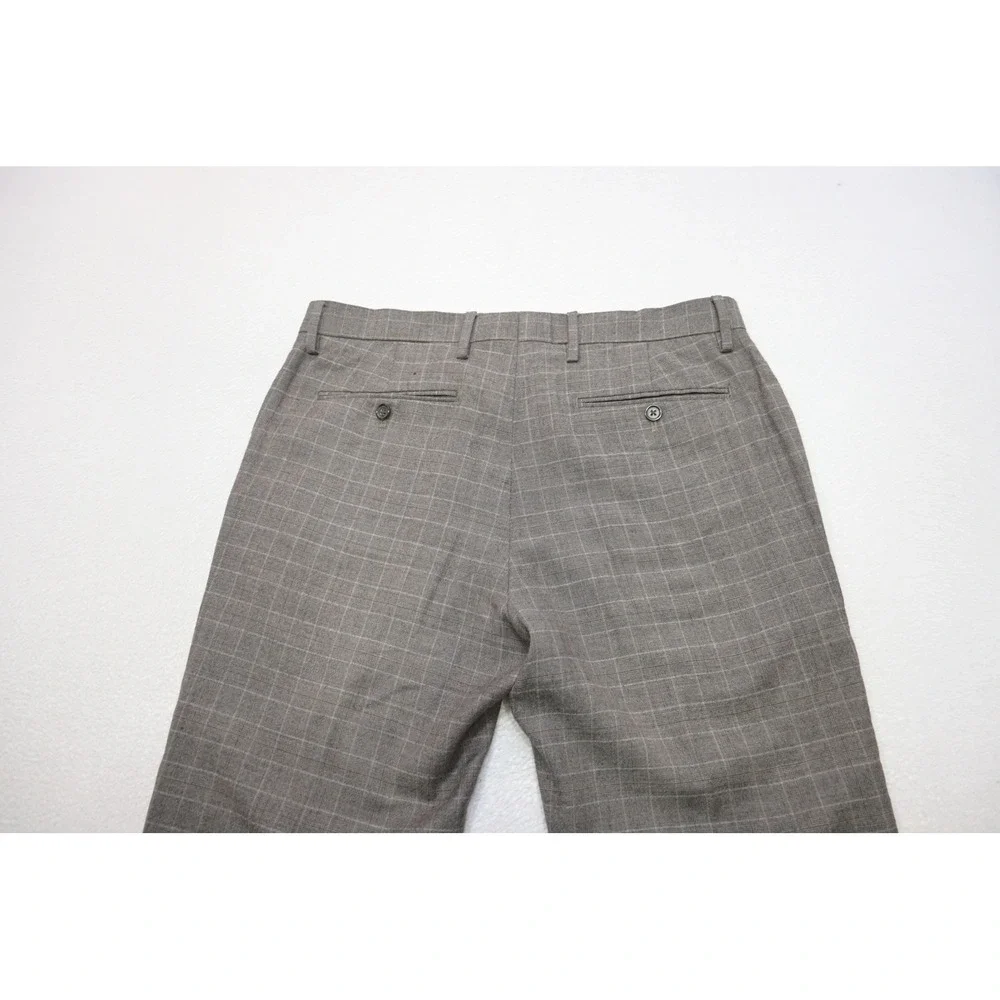 Banana Republic Dress Pants Mens 32x34 Grey Plaid Tailored Slim Fit Wool EUC